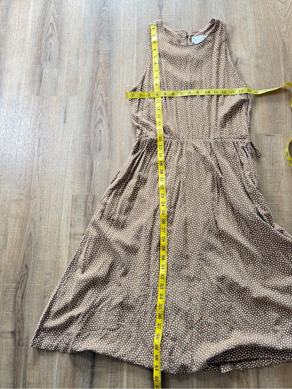 Vintage Brown White Midi Dress Rayon Lightweight Neutral Cottagecore S - Picture 5 of 6
